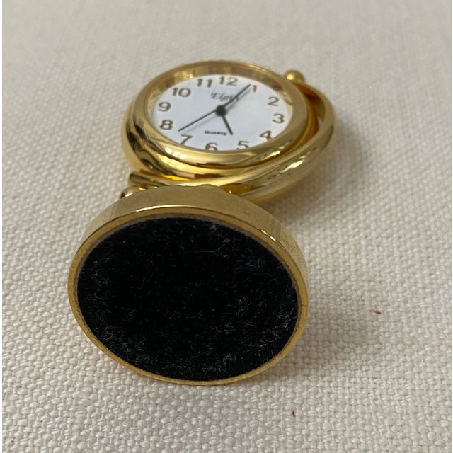 Vintage "Elgin" Gold Tone Globe Mini Clock For Sale - Image 4 of 5