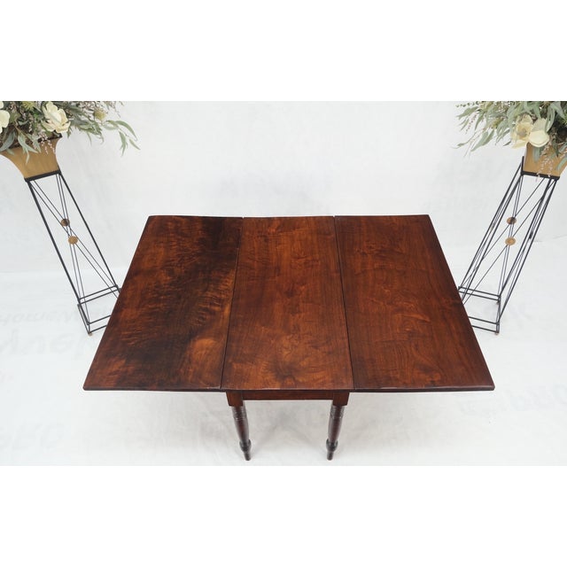 American Solid Walnut Board Antique Drop Leaf Dining Center Console Table Clean! For Sale - Image 3 of 17