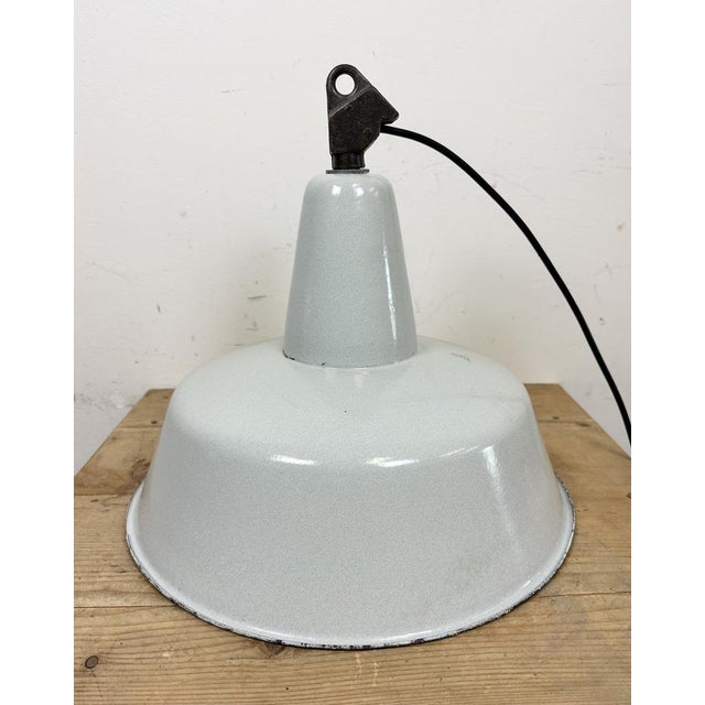 Large Industrial Grey Enamel Factory Pendant Lamp from Zaos, 1960s For Sale - Image 12 of 18