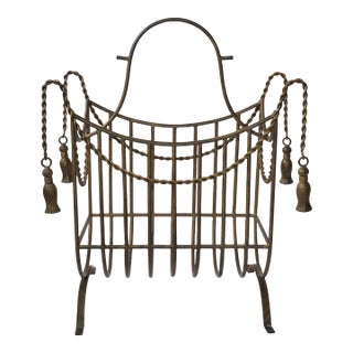 Huge Italian Wrought Iron Braided Rope Tassel Design Magazine Rack Jansen Style For Sale