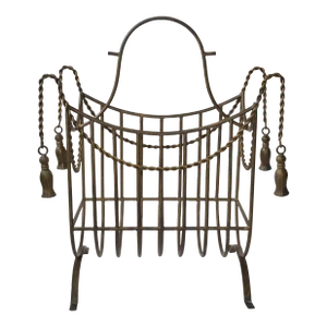 Huge Italian Wrought Iron Braided Rope Tassel Design Magazine Rack Jansen Style