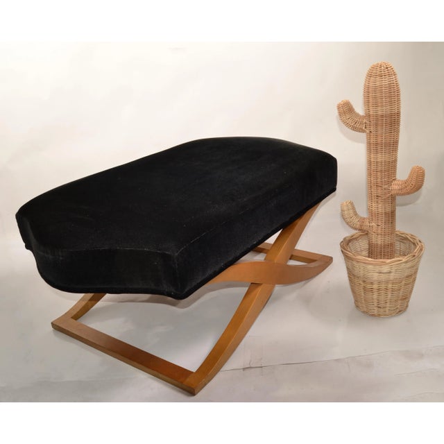 Black 1990 Donghia Versailles Black Mohair Blonde Wood Stool Bench Ottoman John Hutton For Sale - Image 8 of 12