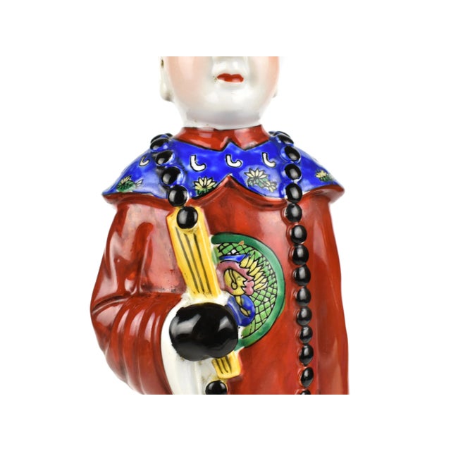 Ceramic Mid 20th Century Chinese Porcelain Qing Dynasty Emperor King Sculpture For Sale - Image 7 of 10