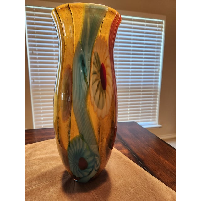 Contemporary Exquisite Hand-Blown Art Glass Floral Vase - Murano Style For Sale - Image 3 of 7