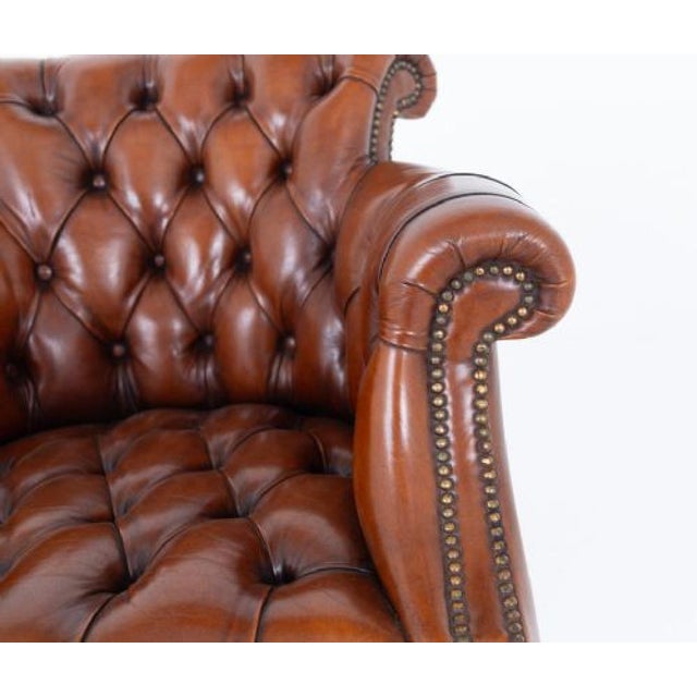 Chesterfield Desk Chair with Deep Button Leather Swivel Seat, 1920s For Sale - Image 3 of 5