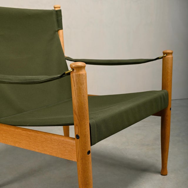 Vintage Danish Safari Chairs in Oak and Forest Green Canvas Fabric by Erik Wørts, 1970s, Set of 2 For Sale - Image 9 of 18