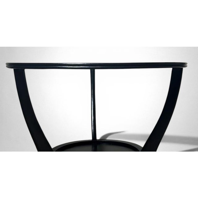 Black Mid 20th Century Paolo Buffa Style Black Ebonized Italian Art Deco Side Table Ground Glass Top For Sale - Image 8 of 18