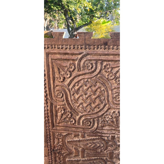 Arts & Crafts Antique Carved Wooden Wall Panel Moroccan Influenced Design For Sale - Image 3 of 7