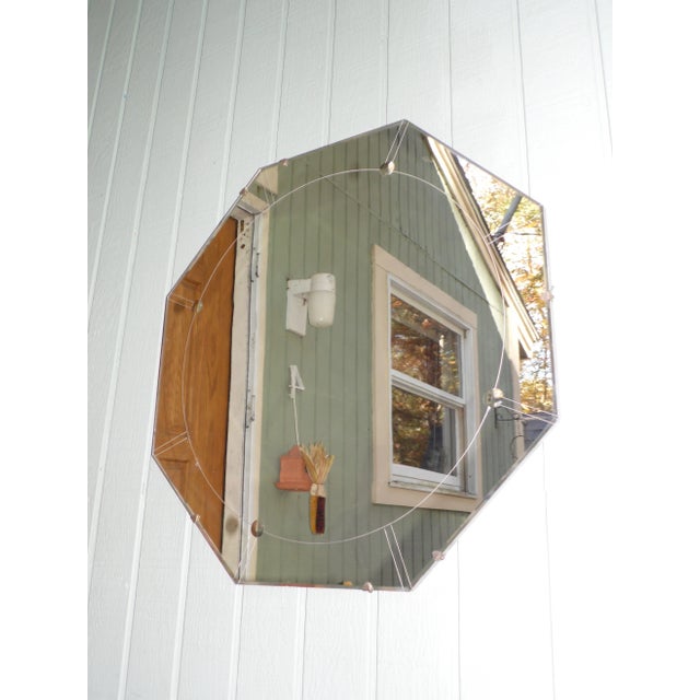 Art Deco Vintage Art Deco Frameless Etched Octagon Wall Mirror Venetian Style For Sale - Image 3 of 9