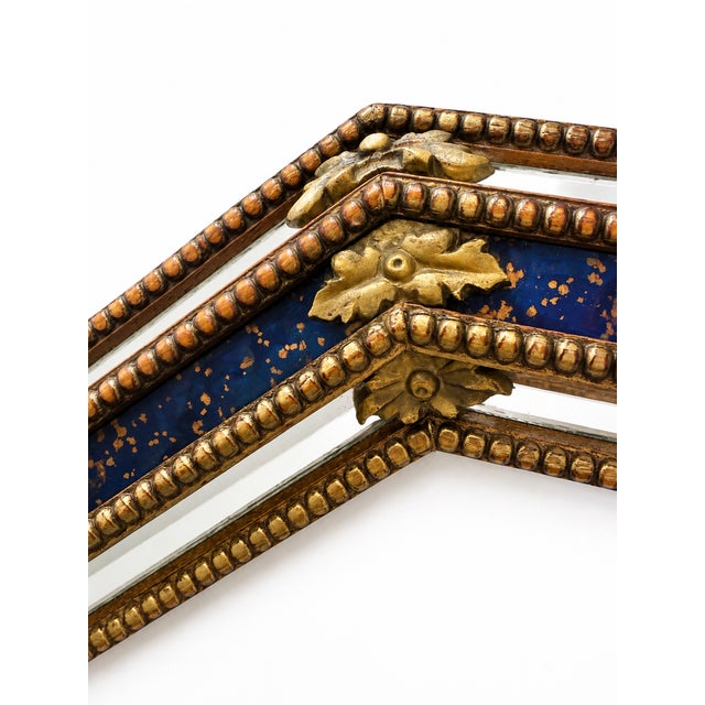 Hollywood Regency Octagonal Wall Mirror in Cobalt Blue Eglomise Glass and Gilded Wood, 1960s For Sale - Image 3 of 8