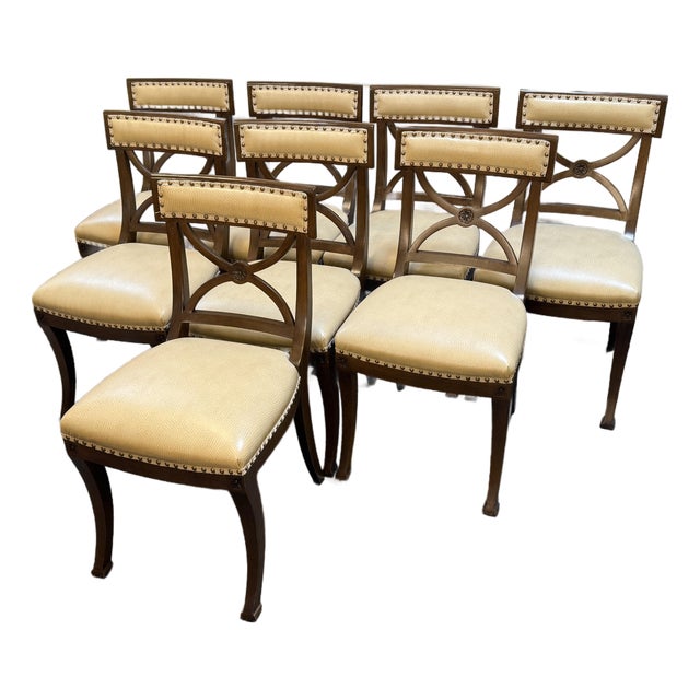 Schumacher French Empire Revival Mahogany Dining Chairs, Set of Eight For Sale