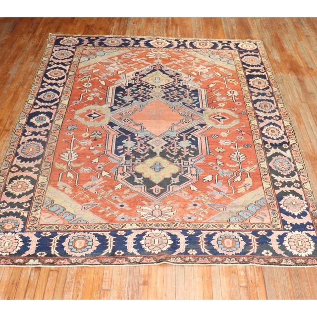 Antique Signed Heriz Large Scale Rug - 8'3" x 10'10" For Sale - Image 12 of 12