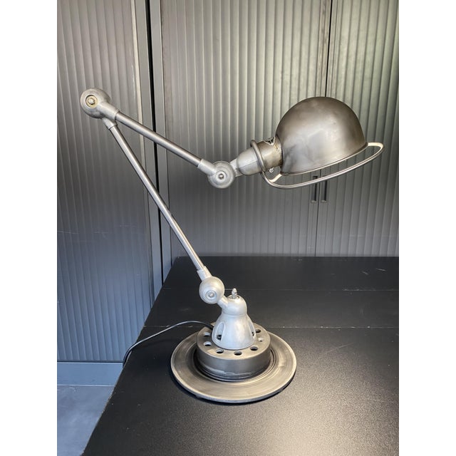 Industrial Vintage Two-Arm Lamp with Matte Clear Varnish by Jean-Louis Domecq for Jieldé, 1950s For Sale - Image 3 of 18