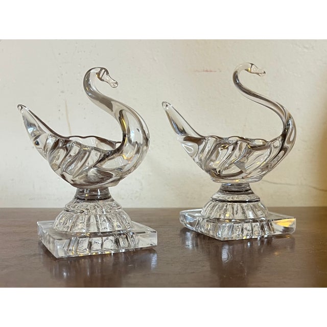 Antique 19th Century American Flint Glass Swan Form Open Salt Cellars With Lemon Squeeze Bases - A Pair For Sale - Image 14 of 14