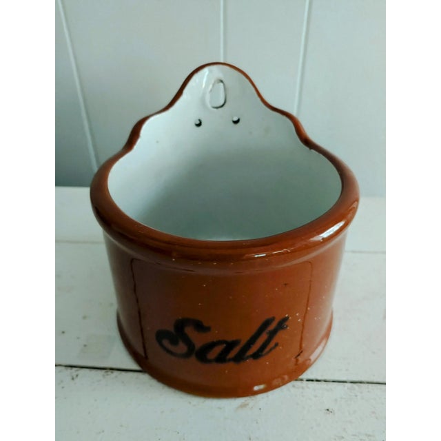 Folk Art Antique Stoneware Hanging Salt Box For Sale - Image 3 of 6