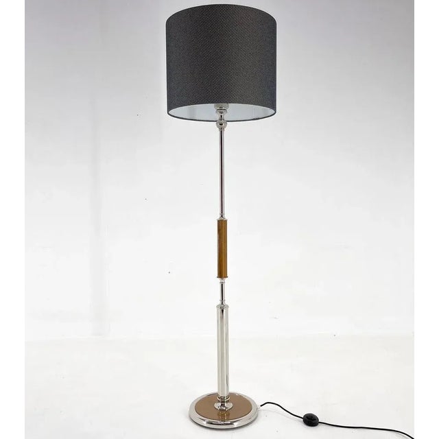 Chrome & Wood Floor Lamp, Czechoslovakia, 1950s For Sale - Image 3 of 13