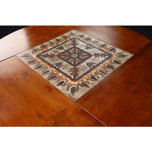 1970s Mid-Century French Elm and Ceramic Dining Table by A. Picard, 1970s For Sale - Image 5 of 11