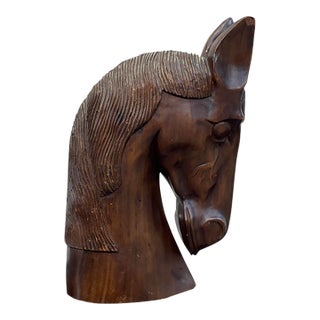 Mid 20th Century Large Hand-Carved Wood Horse Head Sculpture For Sale