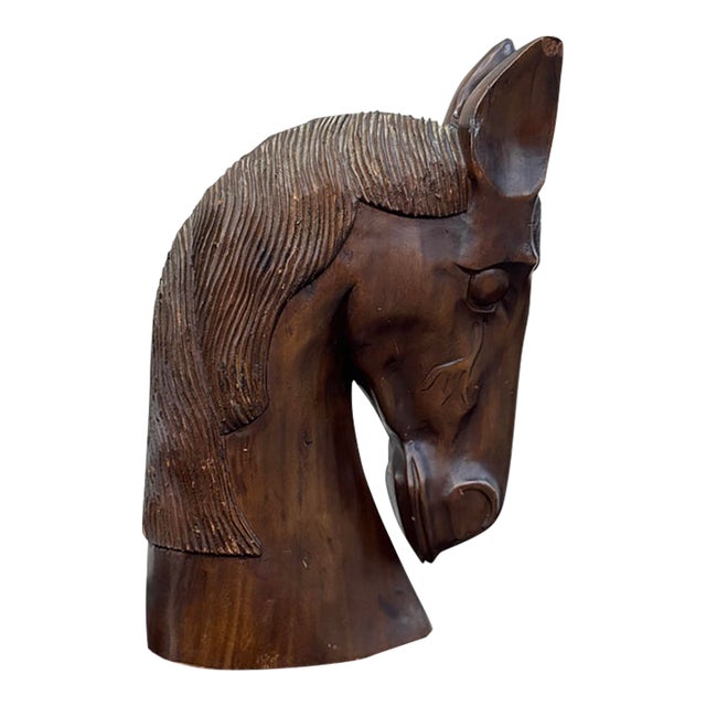 Mid 20th Century Large Hand-Carved Wood Horse Head Sculpture For Sale