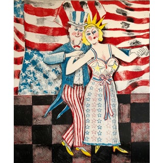 Sid Chafetz, Ohio Artist Modern Americana Patriotic Uncle Sam Lithograph American Flag For Sale
