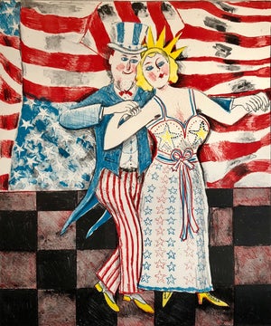 Sid Chafetz, Ohio Artist Modern Americana Patriotic Uncle Sam Lithograph American Flag