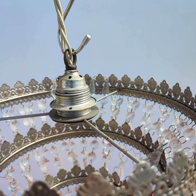 Vintage Metal Chandeliers with Glass Drops, Set of 2 For Sale - Image 11 of 18