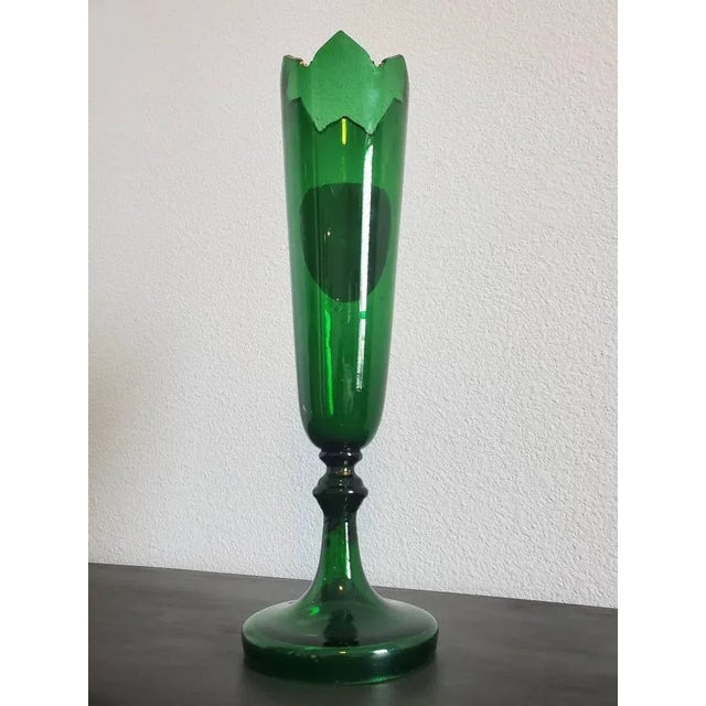 19th Century Bohemian Moser Gilded Green Art Glass Vase For Sale In Dallas - Image 6 of 11