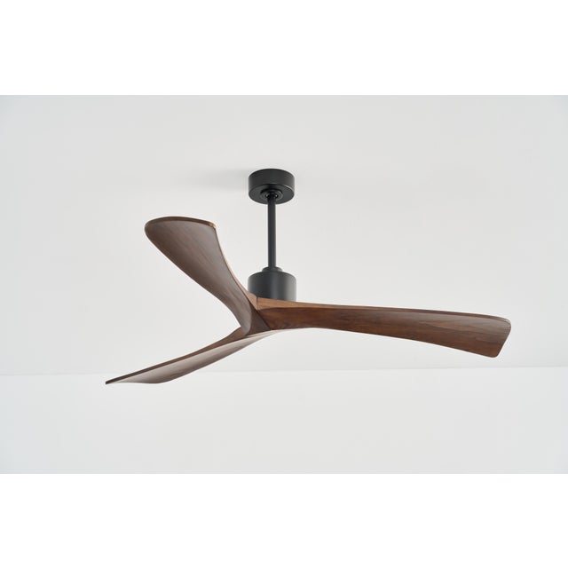 Linari Forester 52 Ceiling Fan - Black With Walnut Finish Wood Blades For Sale - Image 4 of 5