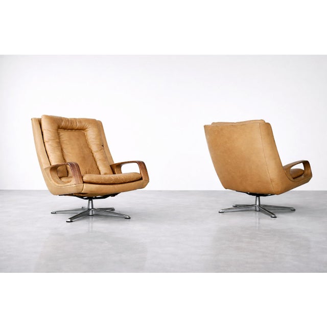 Mid-Century Modern German Leather Swivel Chairs from Carl Straub, 1950s, Set of 2 For Sale - Image 14 of 18