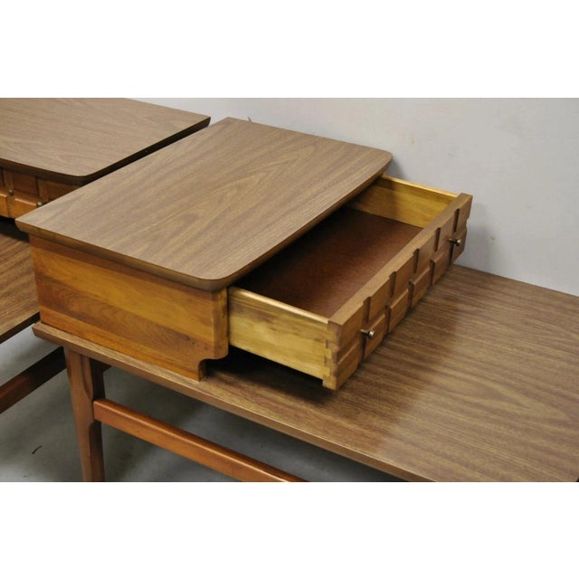 Brown Mersman Mid Century Modern Walnut and Laminate Step Up Side End Tables - A Pair For Sale - Image 8 of 12