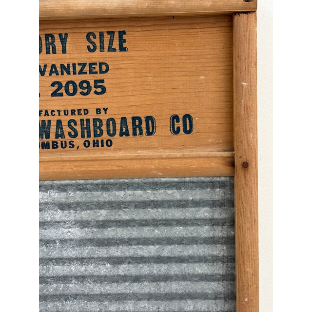 Vintage MorValu Columbus Washboard Co. Galvanized Metal & Wood Washboard For Sale - Image 10 of 18