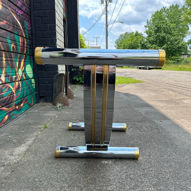 Mid 20th Century Romeo Rega Harp Shaped Chrome and Brass Dining Table For Sale - Image 5 of 12