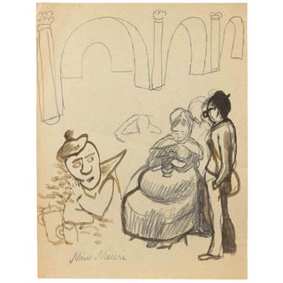 Mino Maccari, Studies, 1960s, Charcoal For Sale