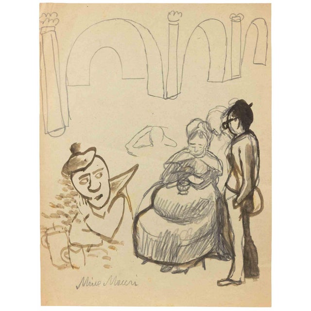 Mino Maccari, Studies, 1960s, Charcoal For Sale