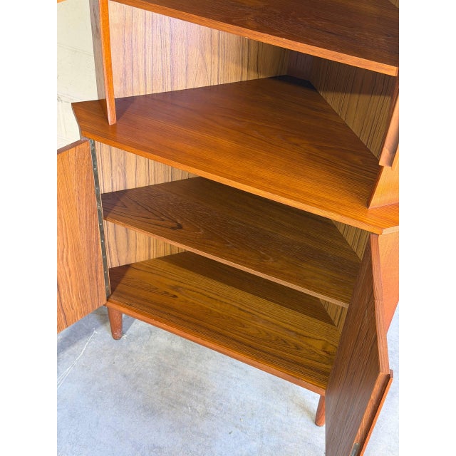 Vintage Danish Modern Teak Corner Cabinet Display Hutch Mid Century Stained Glass Denmark For Sale - Image 9 of 9