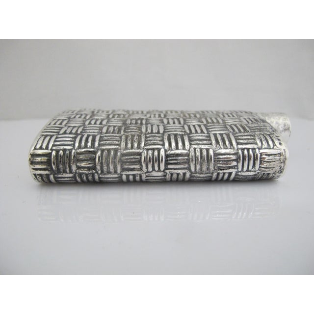 Silver Mexican Sterling Silver Heavily Textured Basket Weave Hip Flask For Sale - Image 8 of 11