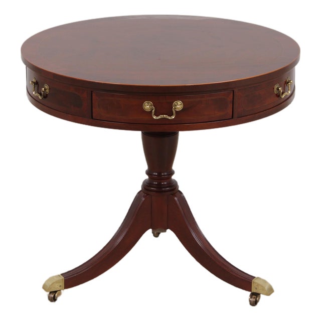 Baker Round Mahogany Pedestal Drum Table For Sale