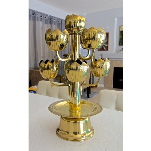 1950s Mid Century Modern Brass Lotus Candelabra For Sale - Image 12 of 13