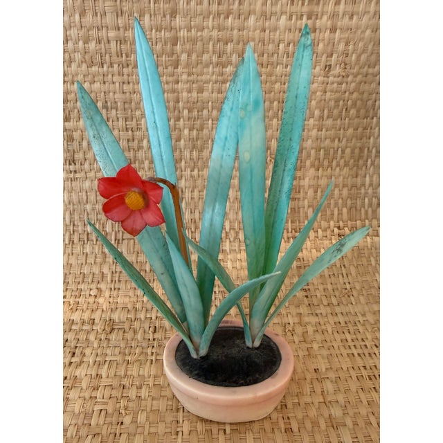 Early 20th Century Vintage Japanese Carved Polychrome Potted Flower For Sale - Image 5 of 10