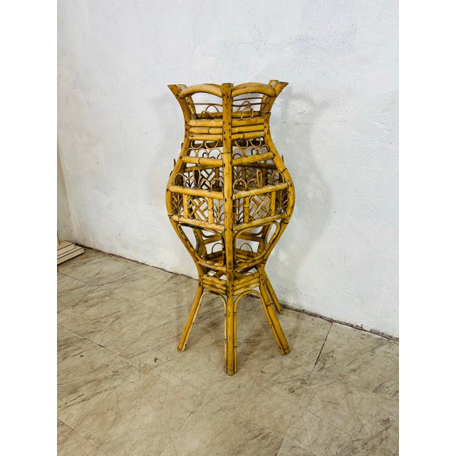 Boho Chic Large Vintage Rattan Plant Stand For Sale - Image 3 of 12