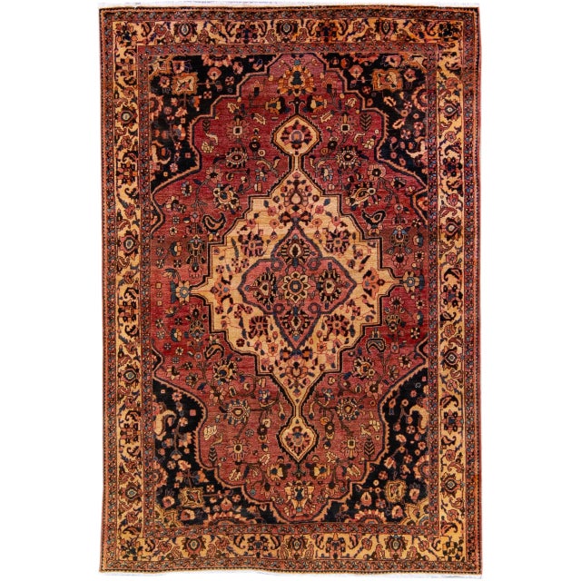 Red 1960s Vintage Persian Bakhtiari Handmade Wool Rug With Medallion Motif in Red For Sale - Image 8 of 8