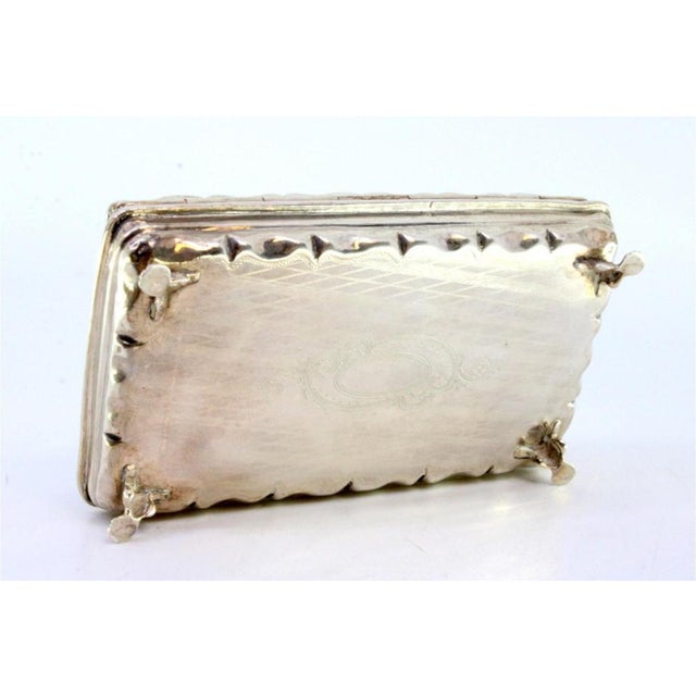 Silver Snuffbox with Cigarette Holders, Guilloche Engravings, Monogram Card and Claw-Shaped Feet For Sale - Image 3 of 8