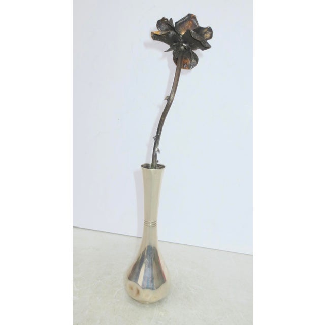 Tiffany and Co. Tiffany & Co. Sterling Silver Bud Vase W Sterling Rose Circa 60's For Sale - Image 4 of 6