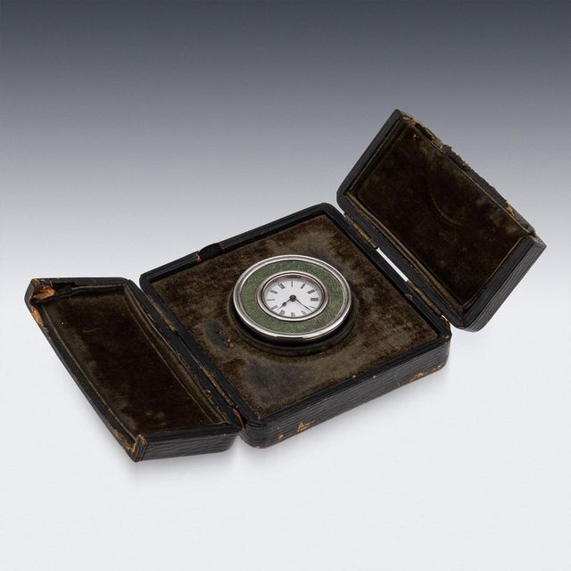 Antique 20th Century Edwardian Silver & Shagreen Desk Clock, London, 1910 For Sale - Image 4 of 10