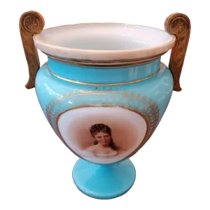 Antique Bohemian Glass Moser Style Portrait Centerpiece