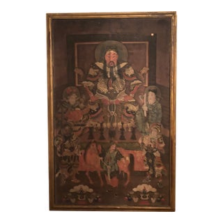 Antique Framed Hand Painted Chinese Warrior For Sale