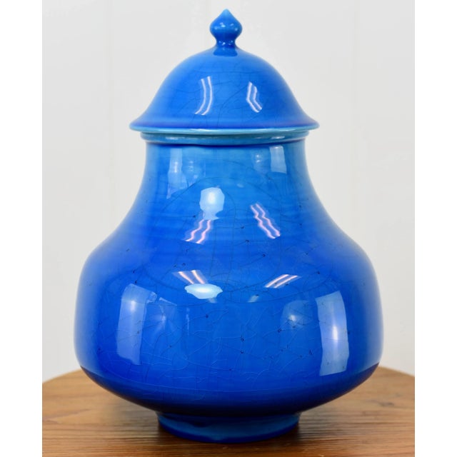 Italian Mid Century Modern Blue Glazed Raymor Italian Pottery Jar For Sale - Image 3 of 13