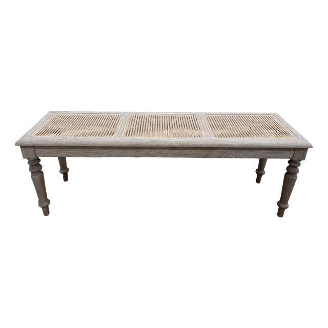 Louis Philippe Style Oak and Caning Kitchen Bench For Sale