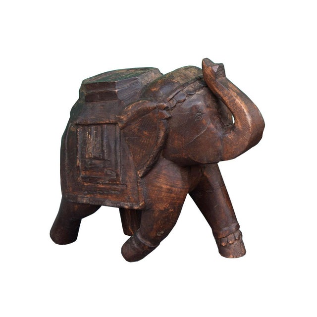 Farmhouse 1970s Distressed Wood Elephant Figurine For Sale - Image 3 of 3