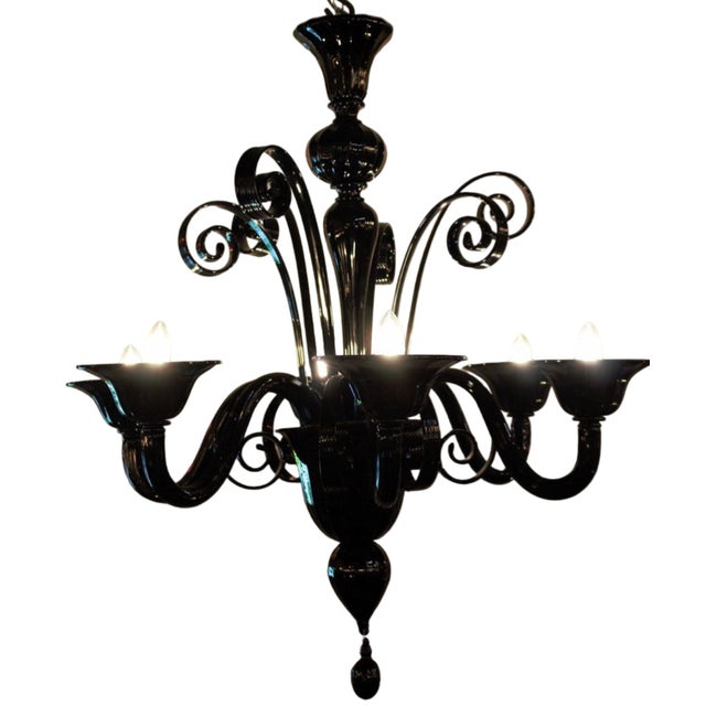 Early 21st Century Vintage Italian Murano Style Glass Chandelier in Black For Sale - Image 5 of 7